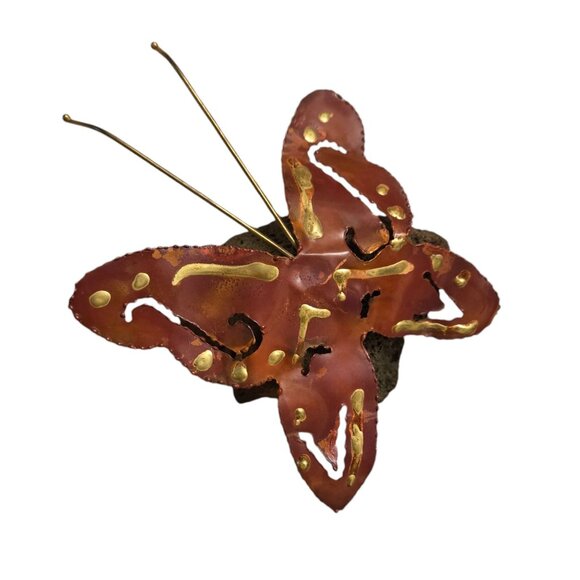 Metal Butterfly Sculpture Lava Rock Home Decor Art Vintage Mid Century Figurine - Picture 4 of 16